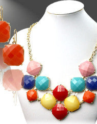 Carved in Stone Necklace Set-Colorful