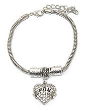 Charm Bracelet- Crystal Heart Mom