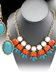 On the Horizon Necklace-Orange & Turquoise Necklace Set