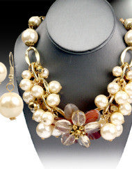 Pearl & Floral Couture Necklace Set (Black or Cream)