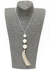 Triple Pearl Tassel Drop Necklace