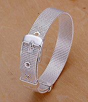 Sterling Silver Plated Mesh Band Buckle Bracelet