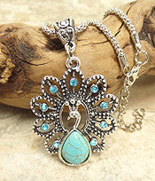 Vibrant Vintage Peacock Pendant Necklace