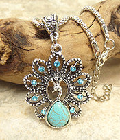 Vibrant Vintage Peacock Pendant Necklace